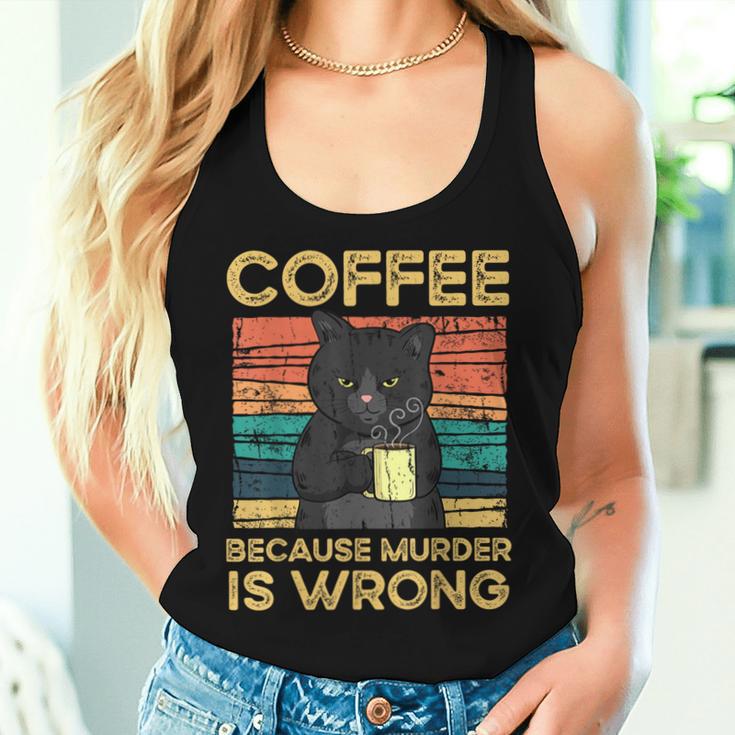 Coffee Because Murder Is Wrong ファニーブラックキャット ビンテージ レディースタンクトップ 彼女への贈り物