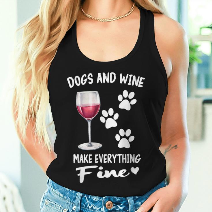 Dog And Wine Make Everything Fine Drinker Wine Puppy レディースタンクトップ 彼女への贈り物