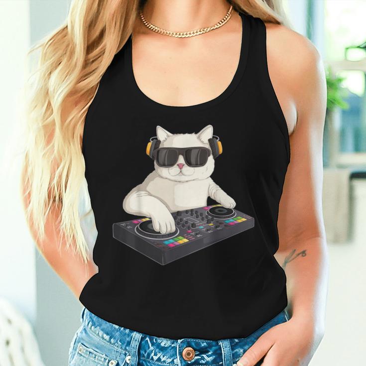 Dj Cat Techno Music Festival Lover Musician Women レディースタンクトップ 彼女への贈り物