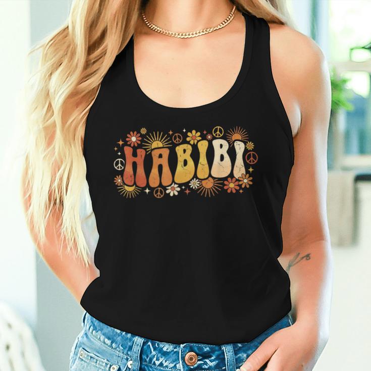 Habibi Retro 70S Typographyintage Flower Hippie Arabic レディースタンクトップ 彼女への贈り物