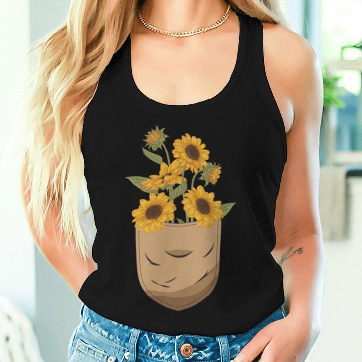 ゴッホ ひまわり ポケットアート 花柄 恋人スタイル 長袖tシャツ レディースタンクトップ 彼女への贈り物
