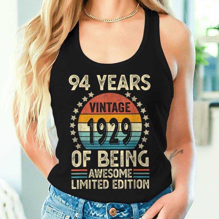 ヴィンテージ 1929 94 歳男性女性面白い誕生日アパレル レディースタンクトップ 彼女への贈り物