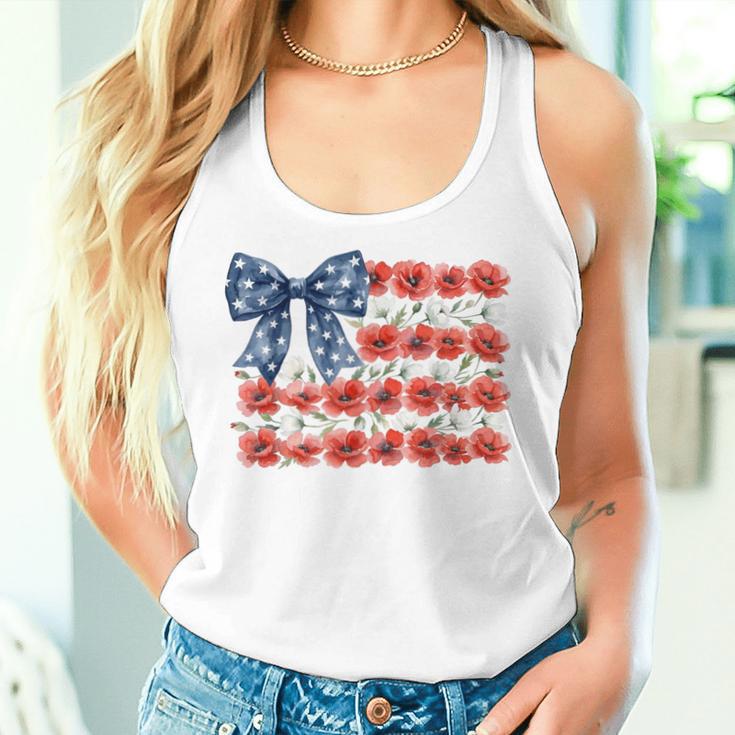 Floral American Flag Coquette Bow Usa 4Th Of July Patriotic Women Tank Top Gifts for Her Floral American Flag Coquette Bow Usa 4Th Of July Patriotic Women Tank Top Gifts for Her