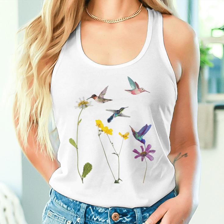 ハチドリと花のtシャツ レディースタンクトップ 彼女への贈り物