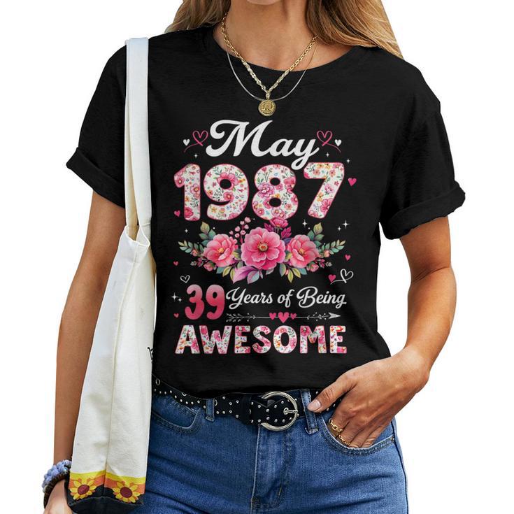 39歳 1987年5月 花柄 39歳 誕生日 男性 女性 レディースTシャツ