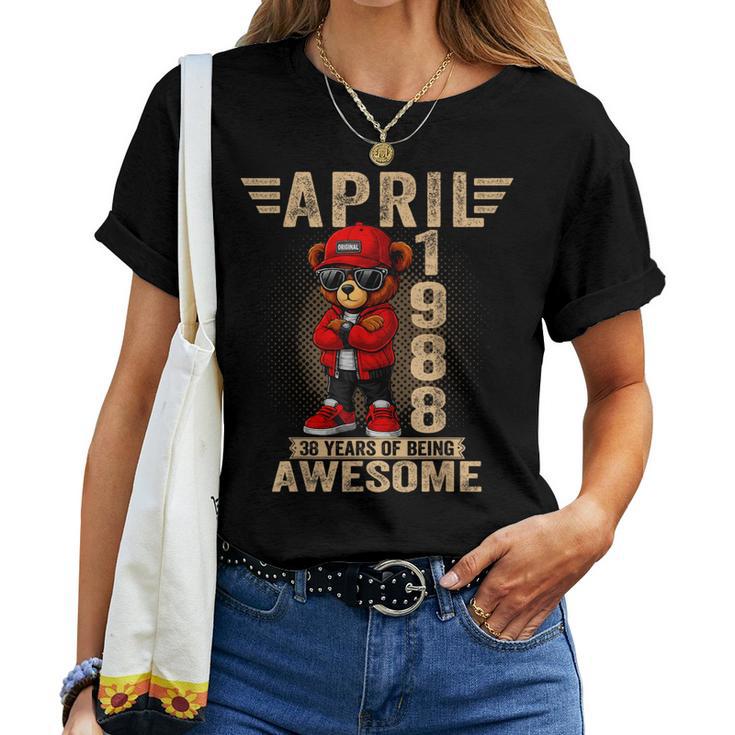 4月 38歳の誕生日 男性 女性 1988年 素晴らしいテディベア レディースTシャツ