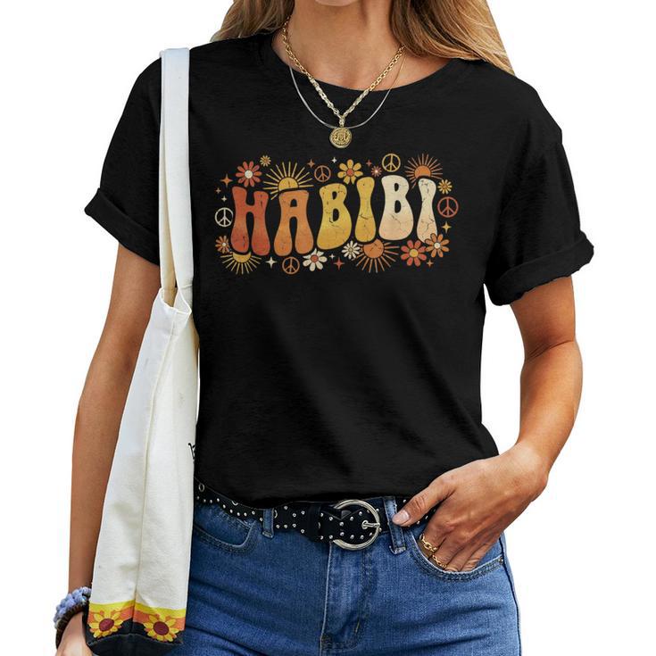 Habibi Retro 70S Typographyintage Flower Hippie Arabic レディースTシャツ