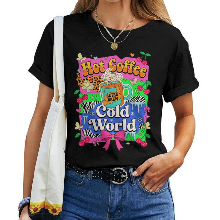 Hot Coffee Cold World レトロ コケット リボン グラフィック 長袖tシャツ レディースTシャツ