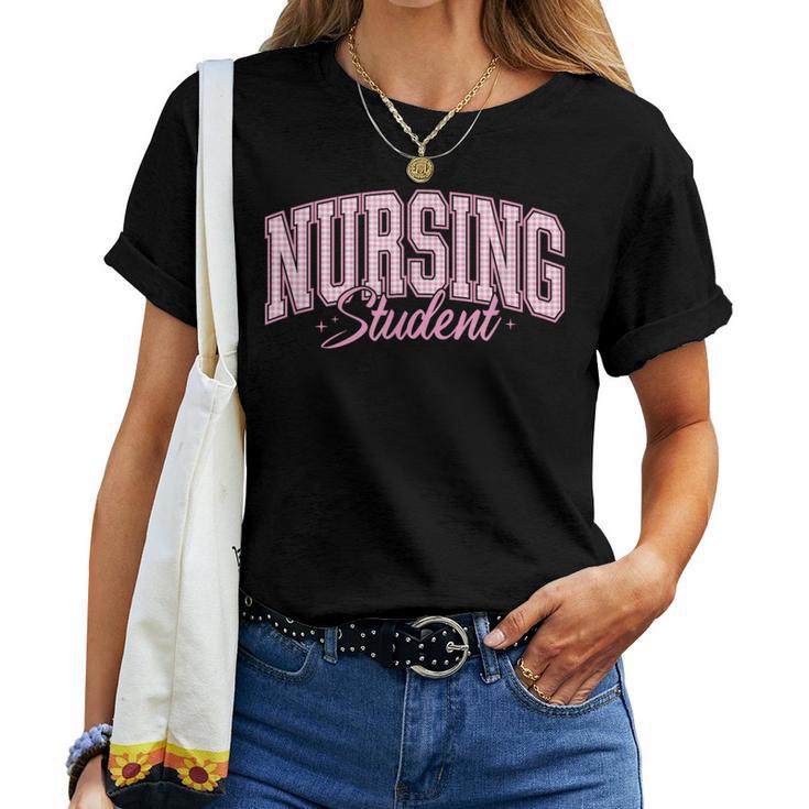 Pink Gingham Nursing Student Trendy Nurse School Top Women T-shirt