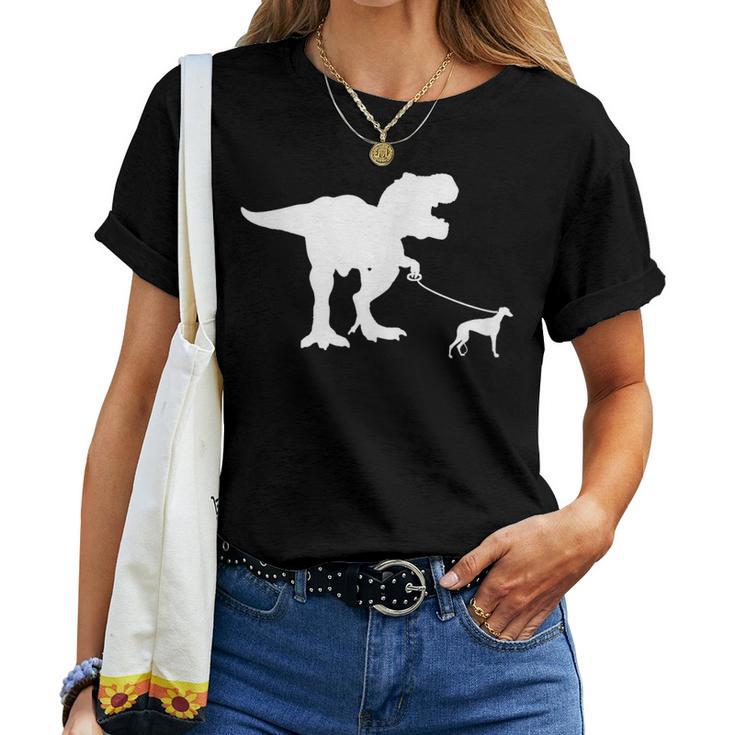 T-Rex Walking Greyhound Divertente Cane Mamma Papà DinosauroRex Maglietta da donna