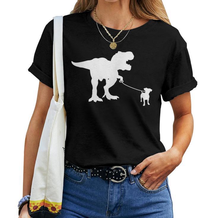 T-Rex Walking Jack Russel Divertente Cane Mamma Papà Dinosauro Trex Maglietta da donna