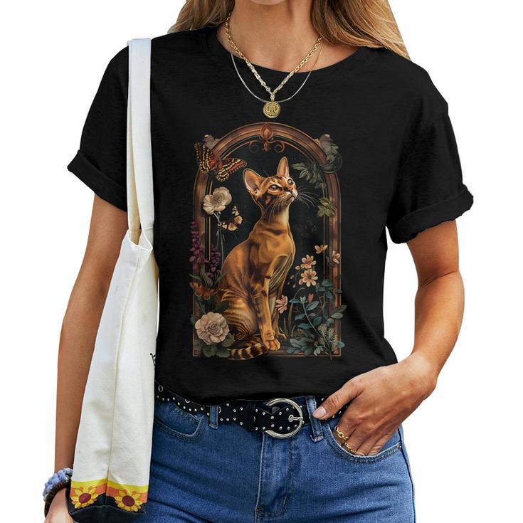 アビシニアン 猫 花 レディースTシャツ