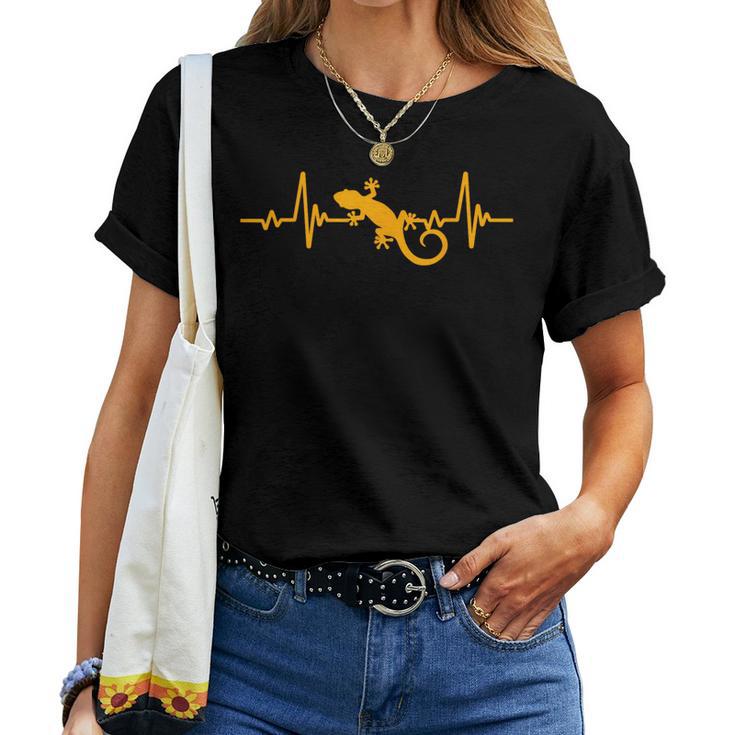 クレステッド ゲッコー ハートビート ヤモリ ハートビート 爬虫類のお母さん レディースTシャツ