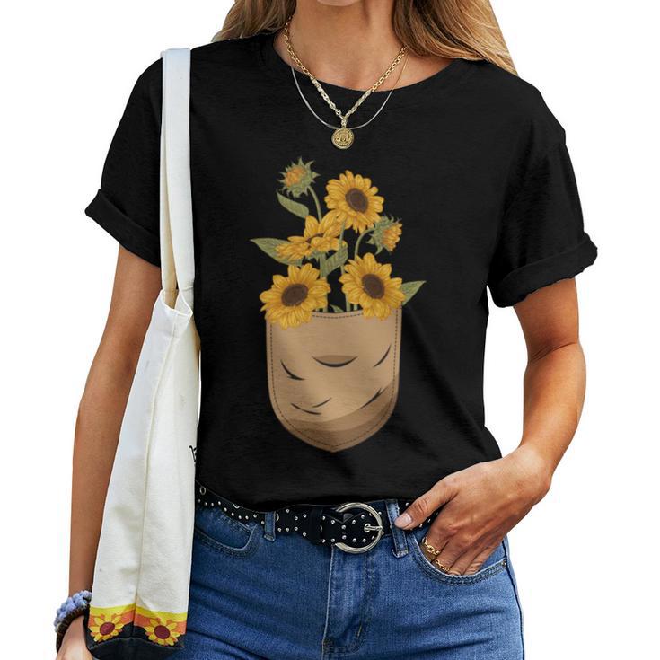 ゴッホ ひまわり ポケットアート 花柄 恋人スタイル 長袖tシャツ レディースTシャツ