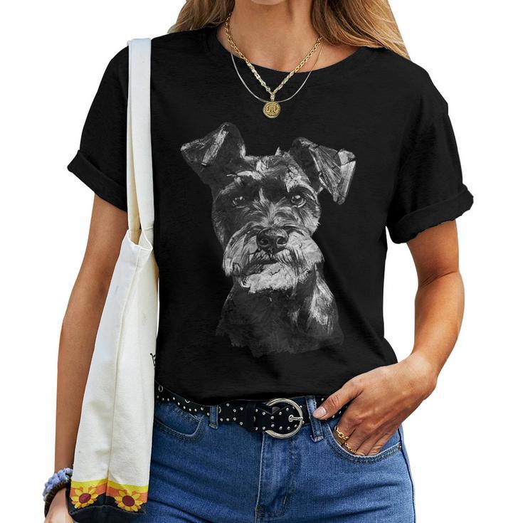シュナウザー 顔 かわいい 犬好き 男性 女性 黒 白 レディースTシャツ