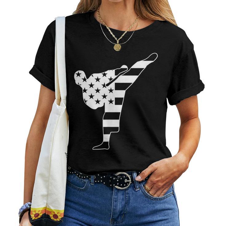テコンドー 空手 アメリカ国旗 男性 女性 男の子 女の子 テコンドー レディースTシャツ