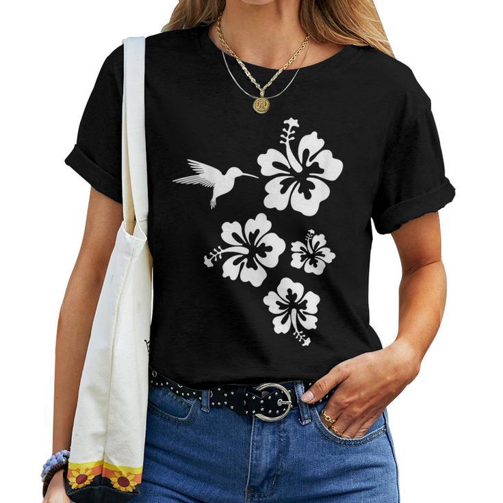 ハチドリ、ハイビスカス、花、男性、女性、子供 Tropical Hummingbird Hibiscus Flowers レディースTシャツ