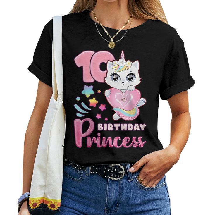 女の子、10歳の誕生日、ユニコーンキャット、ナンバー10 レディースTシャツ