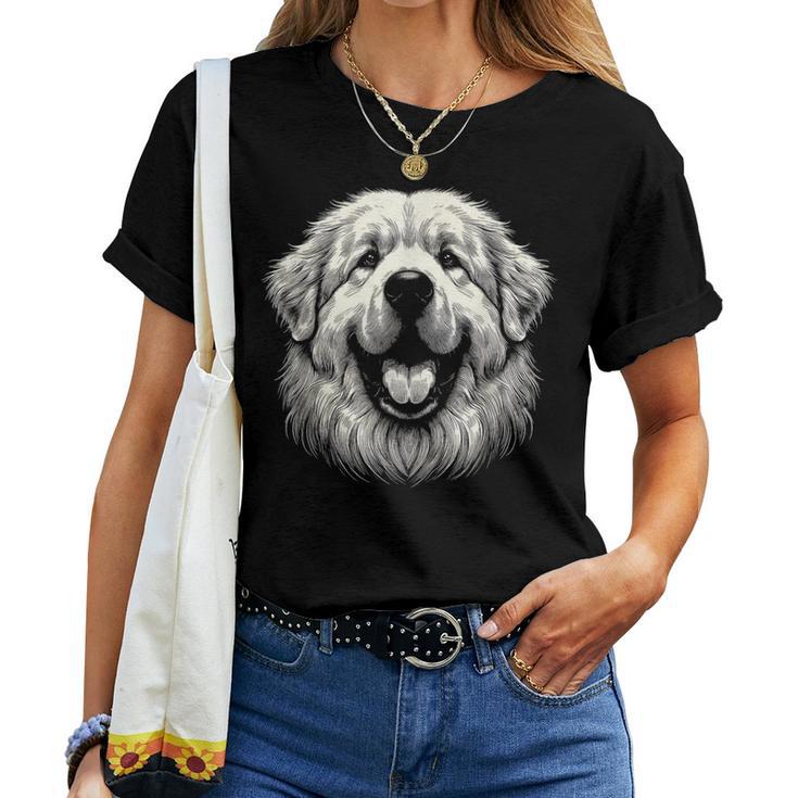 女性と男性のためのグレート ピレニーズ犬の顔のアート デザイン レディースTシャツ