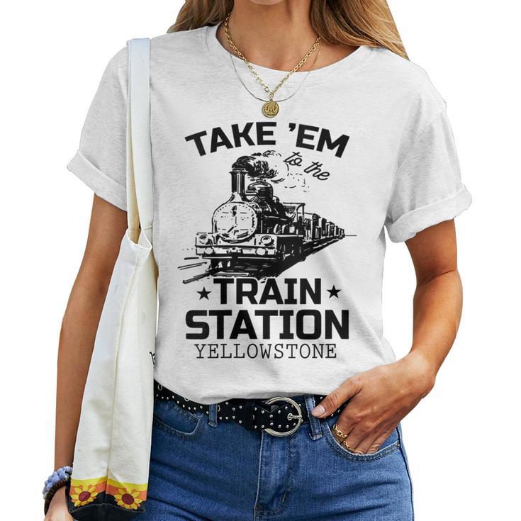 Yellowstone Llevar Em A La Estación De Tren Divertido Cuello Camiseta de mujer