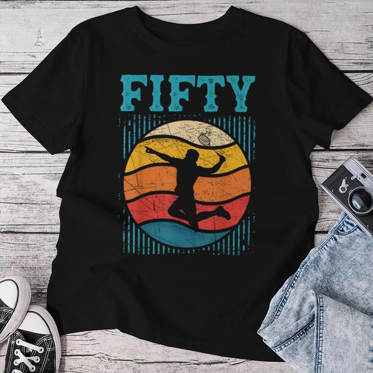 50歳の誕生日 レトロ バドミントン 50歳 男性 女性 レディースTシャツ 面白い贈り物