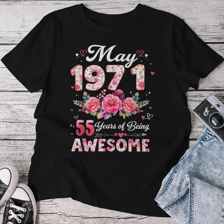 55歳 1971年5月 花柄 55歳 誕生日 男性 女性 レディースTシャツ 面白い贈り物