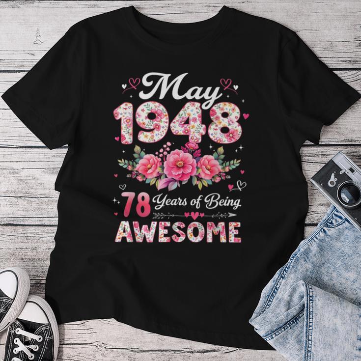 78歳 1948年5月 花柄 78歳 誕生日 男性 女性 レディースTシャツ 面白い贈り物