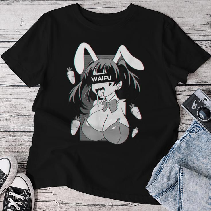 Ahegao Lewd アニメ 顔とウサギの女の子 コスチューム オタク用 レディースTシャツ 面白い贈り物
