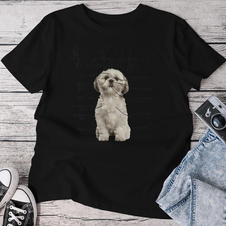 Anatomia Di Unhih Tzu Cane Divertente Carino Pitbull Mamma Pitbull Papà Maglietta da donna Regalos divertidos