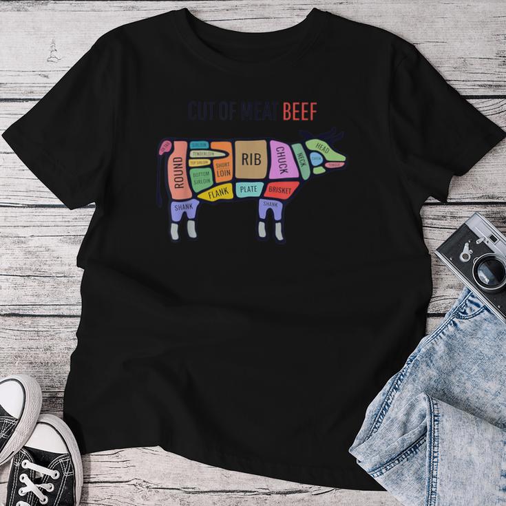 Beef Meat Cuts Line Art Butcher Cut Illustration Graphic レディースTシャツ 面白い贈り物