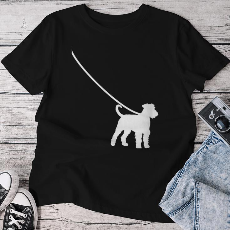 Donna Airedale Terrier Al Guinzaglio Cane Mamma Papà Pet Carino Divertente Con Collo A Maglietta da donna Regalos divertidos