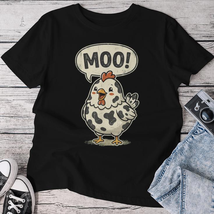 Moo 鶏 牛 農場 動物 ユーモア 男性 女性 キッズ 4 レディースTシャツ 面白い贈り物
