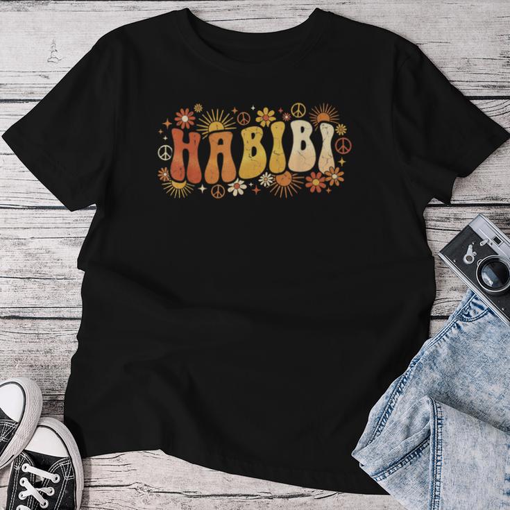 Habibi Retro 70S Typographyintage Flower Hippie Arabic レディースTシャツ 面白い贈り物