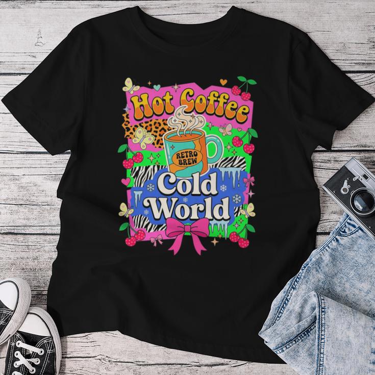Hot Coffee Cold World レトロ コケット リボン グラフィック 長袖tシャツ レディースTシャツ 面白い贈り物