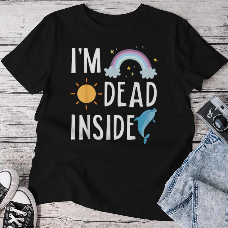 I'm Dead Inside Happy Rainbowunshine Dolphin ファニーtシャツ レディースTシャツ 面白い贈り物