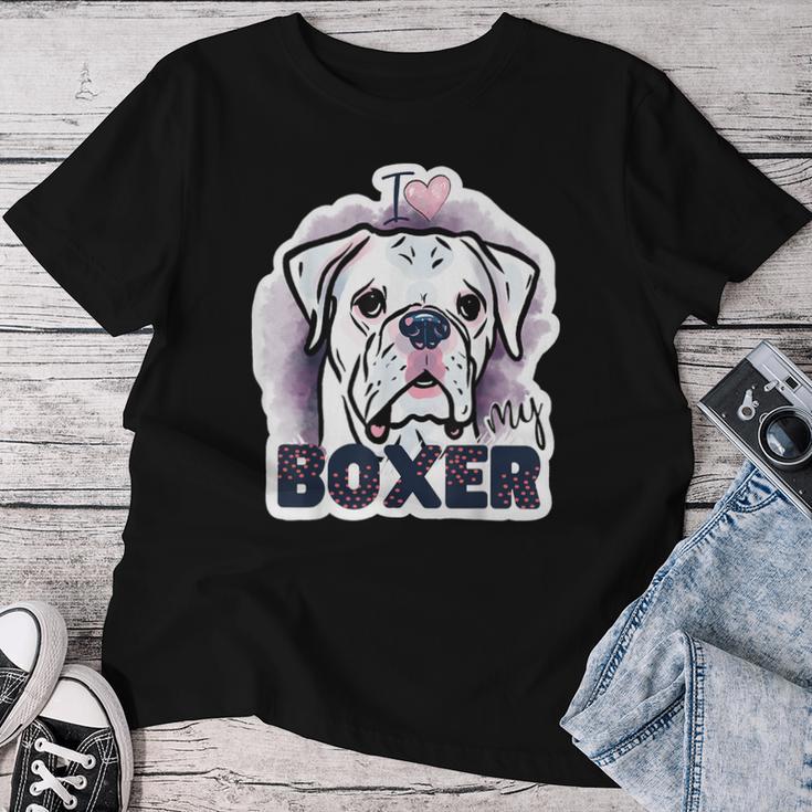 I Love My Boxer Dog Mom Dad Kawaii Dog Doodles ボクサー 犬 レディースTシャツ 面白い贈り物