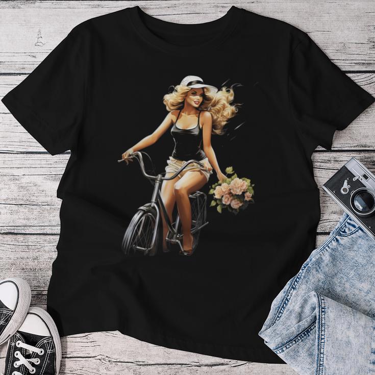 Pinup Girl 自転車 乗馬 サイクリスト ヴィンテージ レディースTシャツ 面白い贈り物