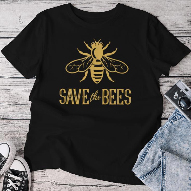 Save The Bees 花、じんましん、アースデイ、環境、平和 レディースTシャツ 面白い贈り物