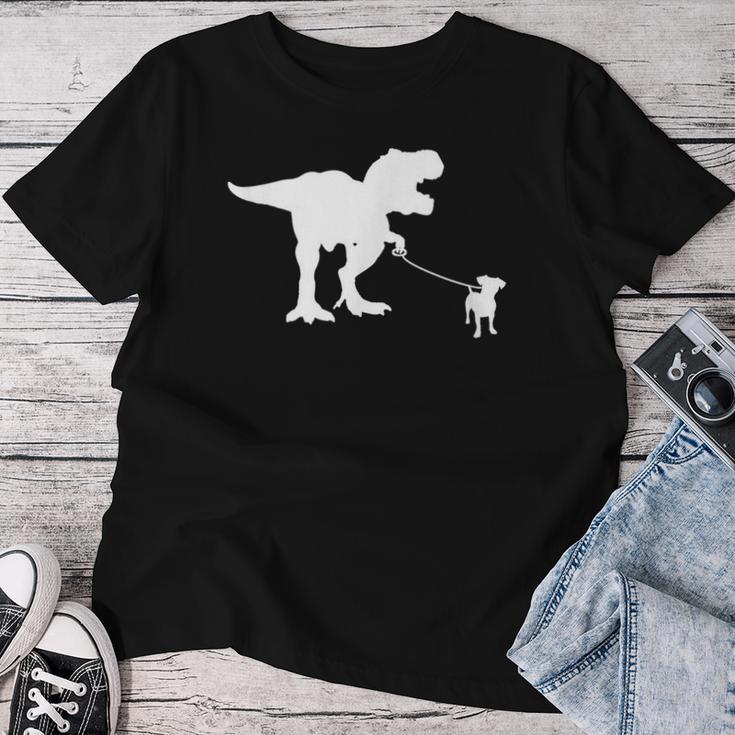 T-Rex Walking Jack Russel Divertente Cane Mamma Papà Dinosauro Trex Maglietta da donna Regalos divertidos