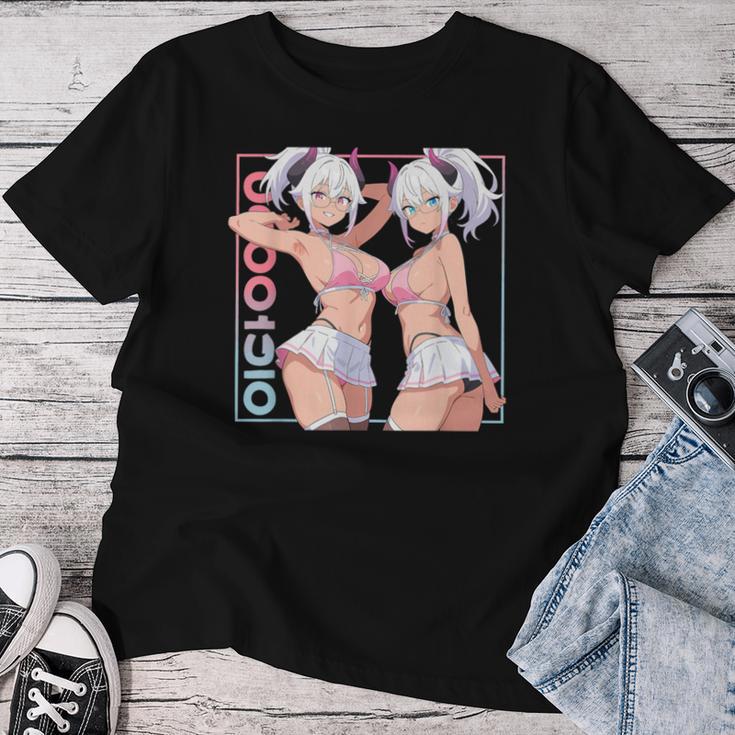 Waifu セクシー アニメ 女の子 角 ミニスカート 日本のレトロアート レディースTシャツ 面白い贈り物