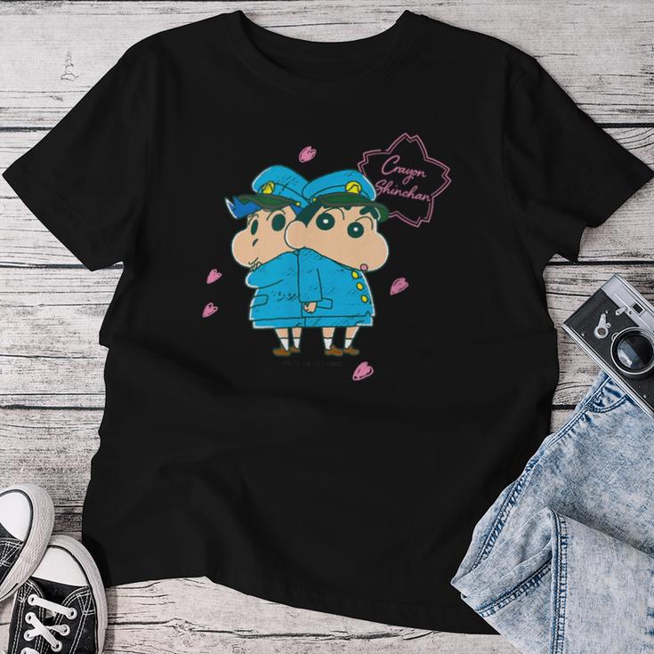 【映画】クレヨンしんちゃん 謎メキ！花の天カス学園 しんちゃんと風間くん レディースTシャツ 面白い贈り物