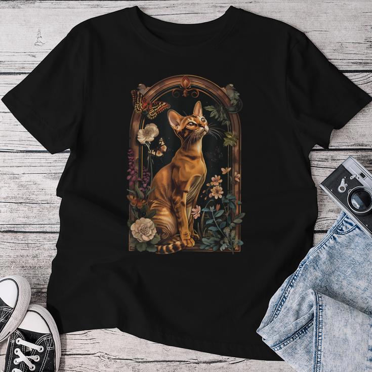 アビシニアン 猫 花 レディースTシャツ 面白い贈り物