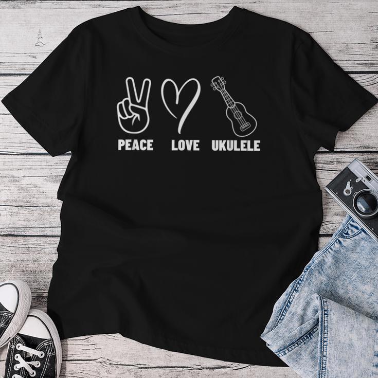 ウクレリスト 平和 愛 ウクレレ 誇り高き男性 女性 ウクレレプレーヤー レディースTシャツ 面白い贈り物