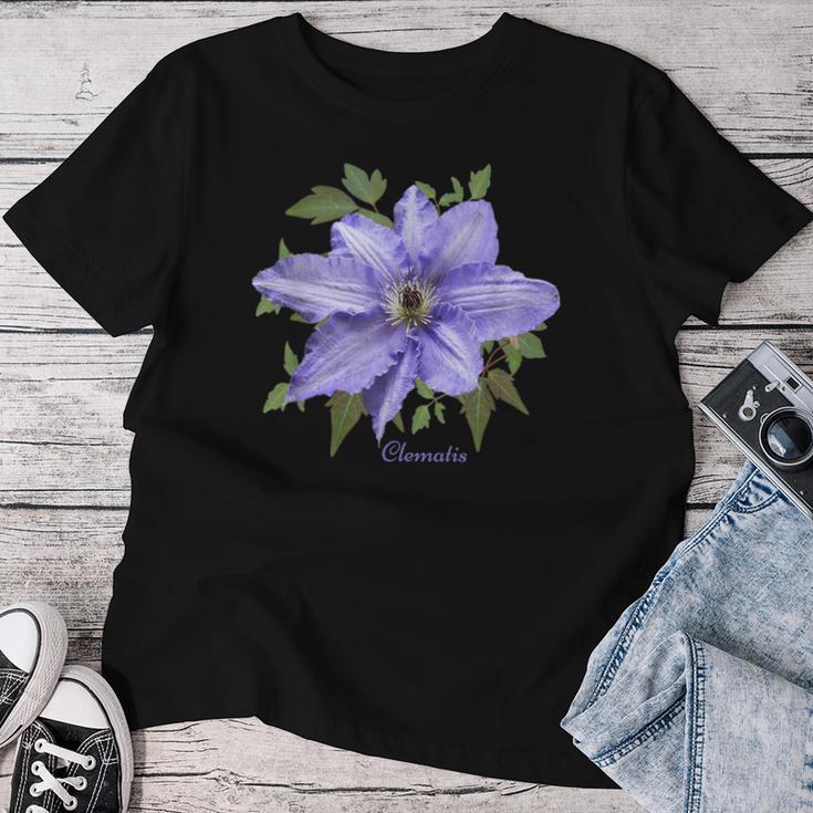 クレマチス 花 ボタニカル パープル フラワー レディースTシャツ 面白い贈り物