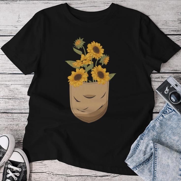 ゴッホ ひまわり ポケットアート 花柄 恋人スタイル 長袖tシャツ レディースTシャツ 面白い贈り物