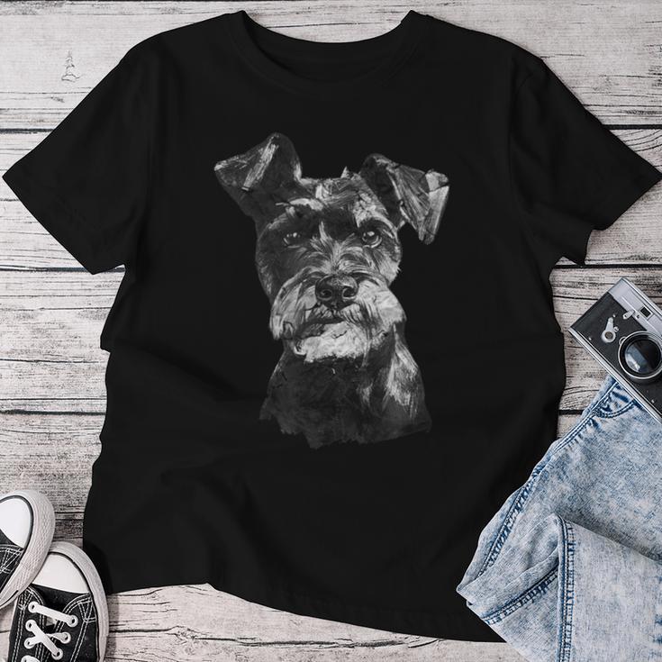シュナウザー 顔 かわいい 犬好き 男性 女性 黒 白 レディースTシャツ 面白い贈り物