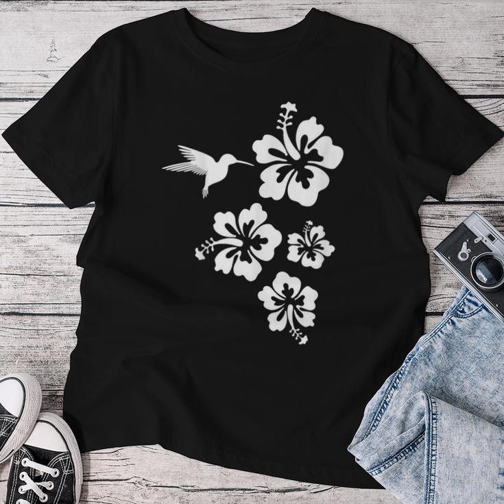 ハチドリ、ハイビスカス、花、男性、女性、子供 Tropical Hummingbird Hibiscus Flowers レディースTシャツ 面白い贈り物