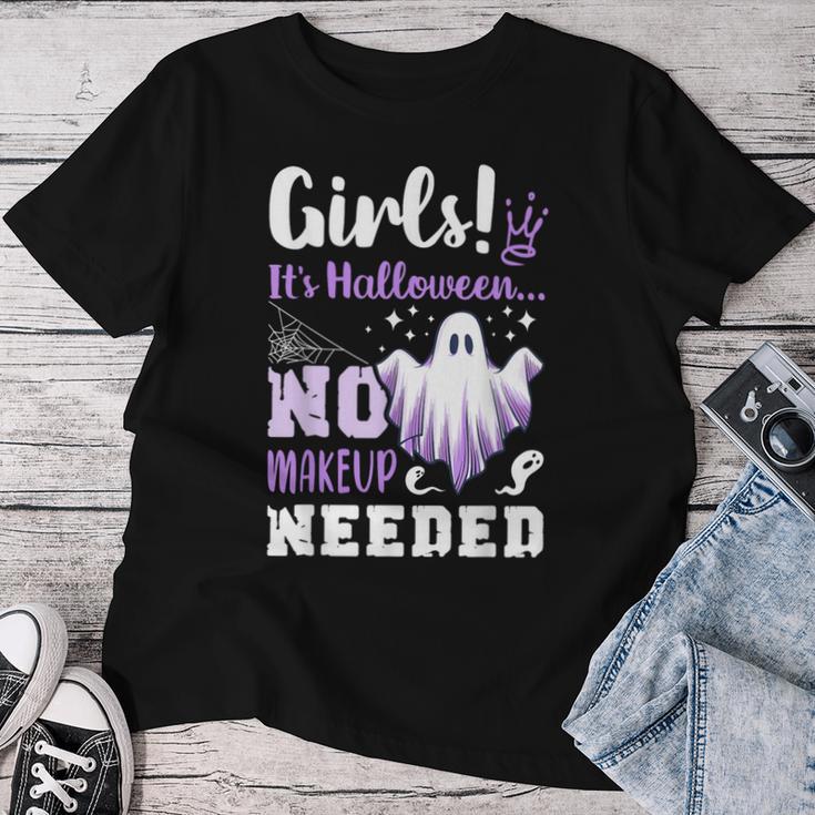 ハロウィンメイクのジョーク、女の子、面白い、英語で レディースTシャツ 面白い贈り物