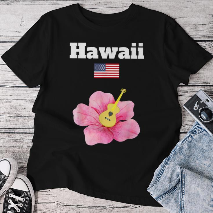 ハワイ お土産 ハイビスカス 花 トロピカル ティキ 音楽 アメリカ国旗 レディースTシャツ 面白い贈り物