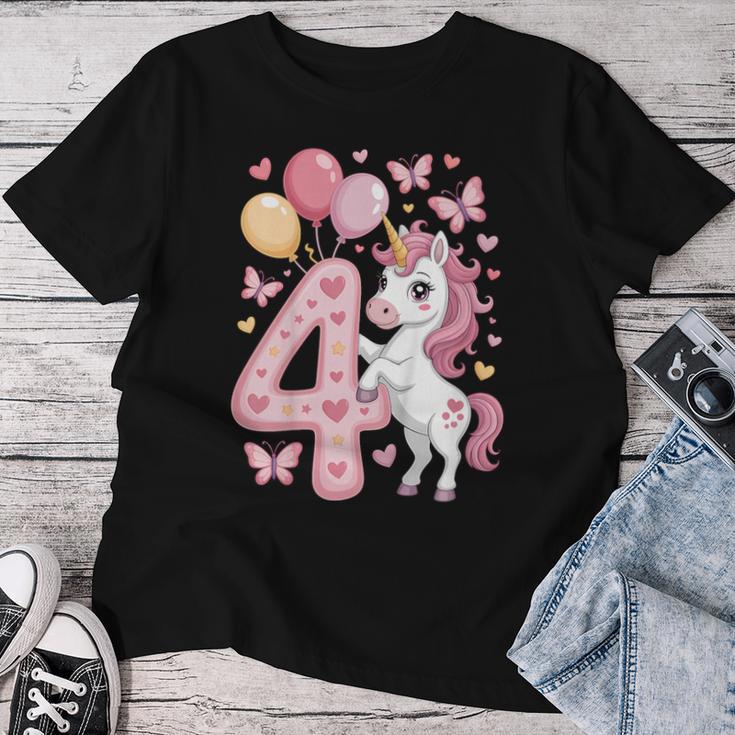 ユニコーン 4 誕生日 女の子 4 歳 馬 わたしは 4 レディースTシャツ 面白い贈り物